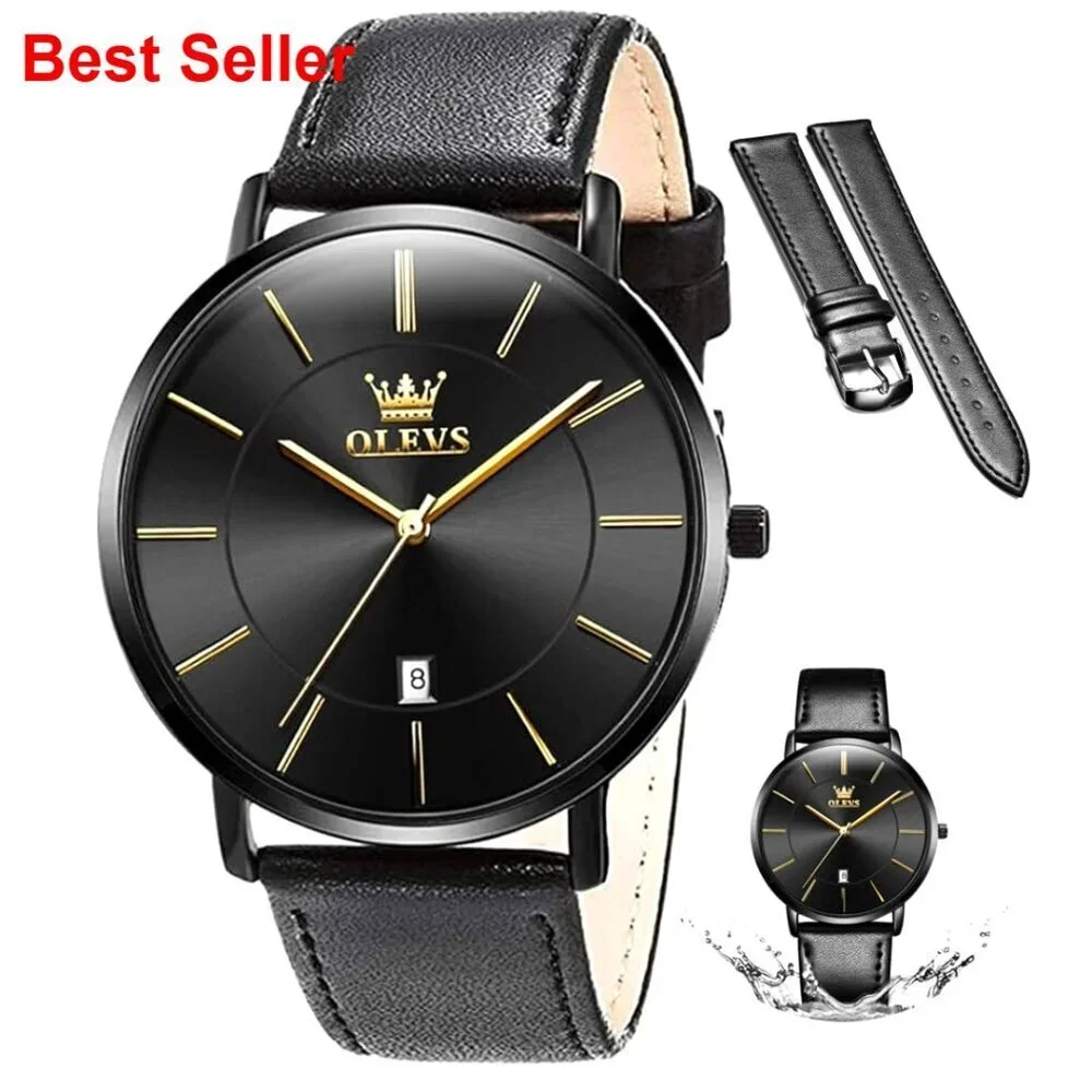 Ultra Thin Leather Watch Minimalist Dress Casual Quartz Analog